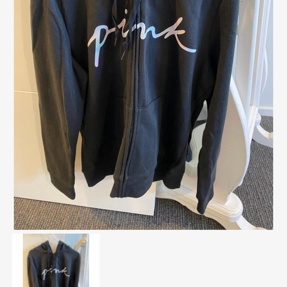 PINK Victoria’s Secret sweatshirt black full zip SZ L NWOT - Picture 10 of 11